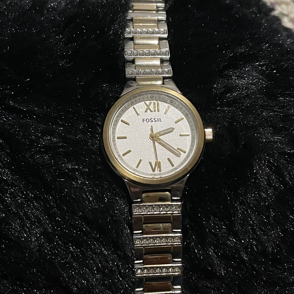 Fossilā Two Tone Stainless Steel Crystal Accent Women's Watch BQ1606